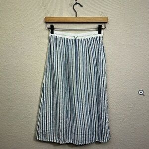 SITA MURT Striped 100% Linen Midi Skirt Drawstring in Blue/White Sz S-44